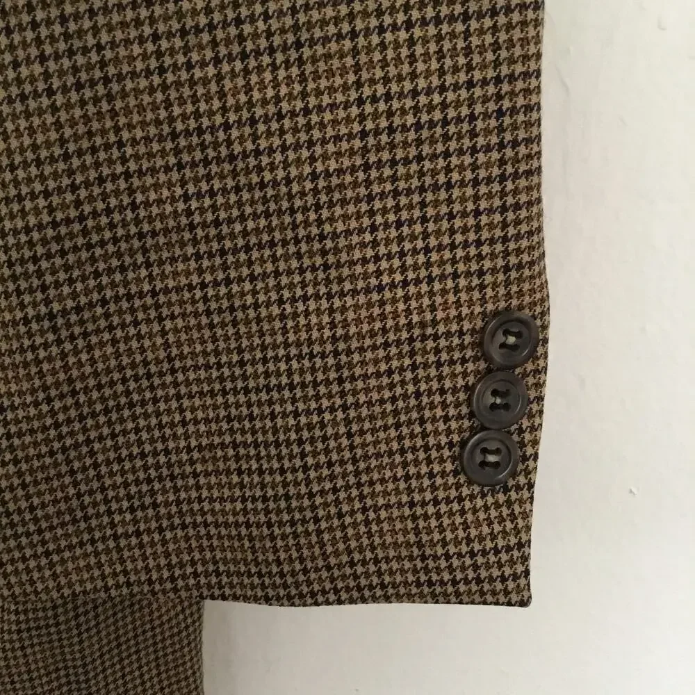 Gerald Austin Mens 46L Brown Plaid 100% Wool 2-Button Blazer Suit Jacket